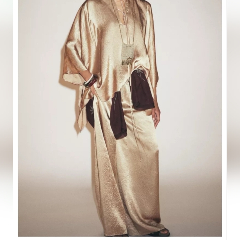 ZARA ZW COLLECTION SATIN WIDE LEG PANTS NWT SIZE MEDIUM